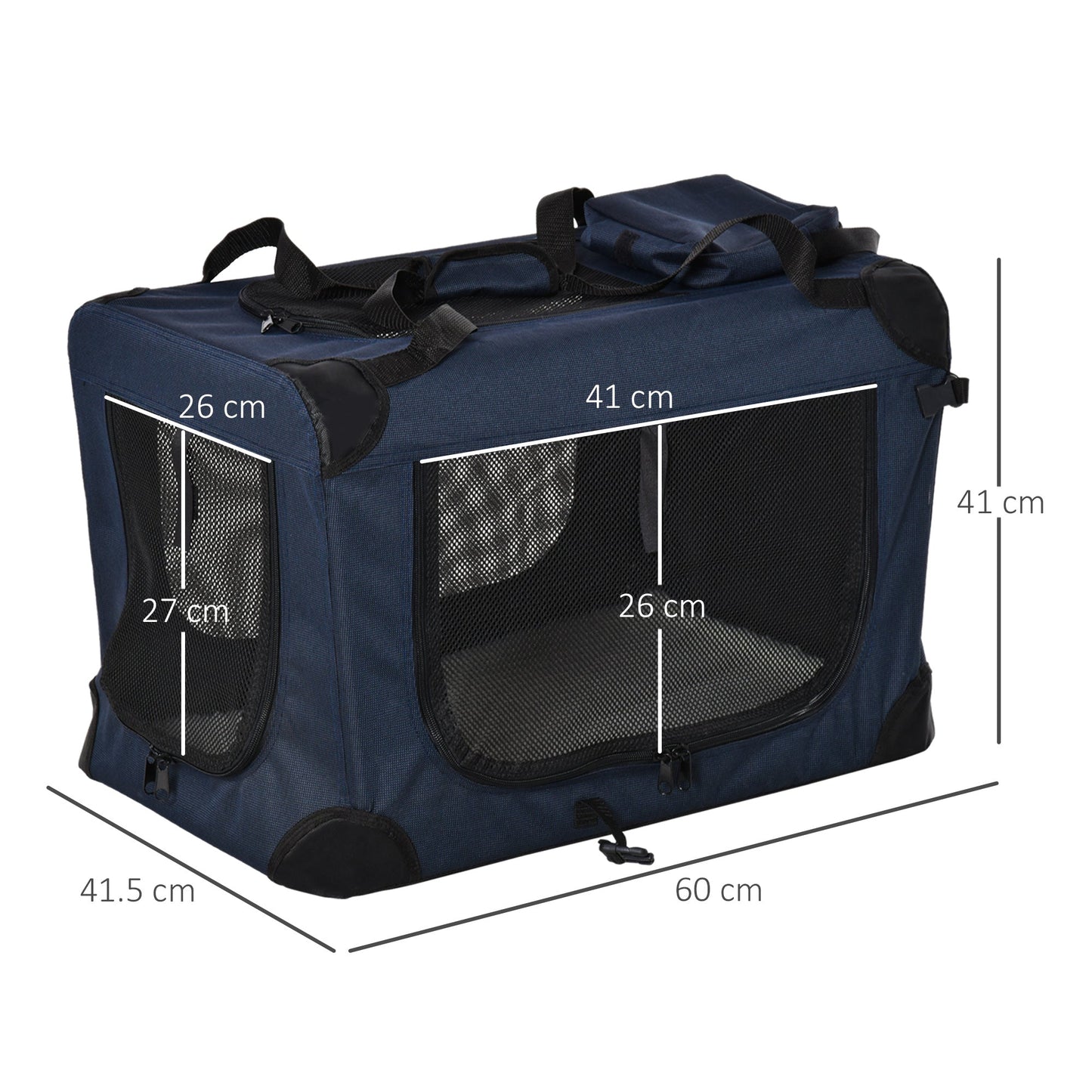 Pet Carrier Folding Dog Bag Portable Cat Carrier Soft Pet Crate w/ Cushion, 60 x 41.5 x 41 cm, Dark Blue-2