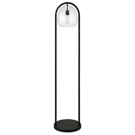65" Black Column Floor Lamp With Clear Seeded Glass Globe Shade-0