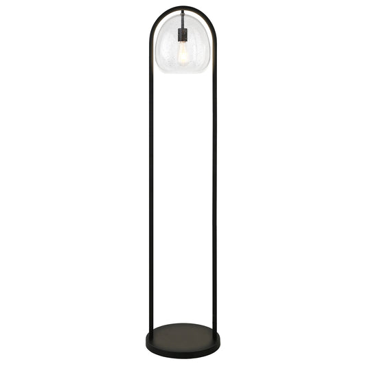 65" Black Column Floor Lamp With Clear Seeded Glass Globe Shade-1