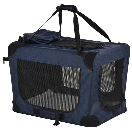 Pet Carrier Folding Dog Bag Portable Cat Carrier Soft Pet Crate w/ Cushion, 60 x 41.5 x 41 cm, Dark Blue-0